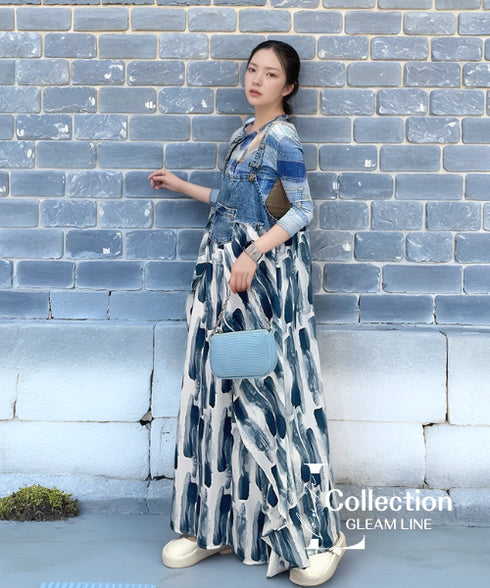 Printed Denim Strap Dress